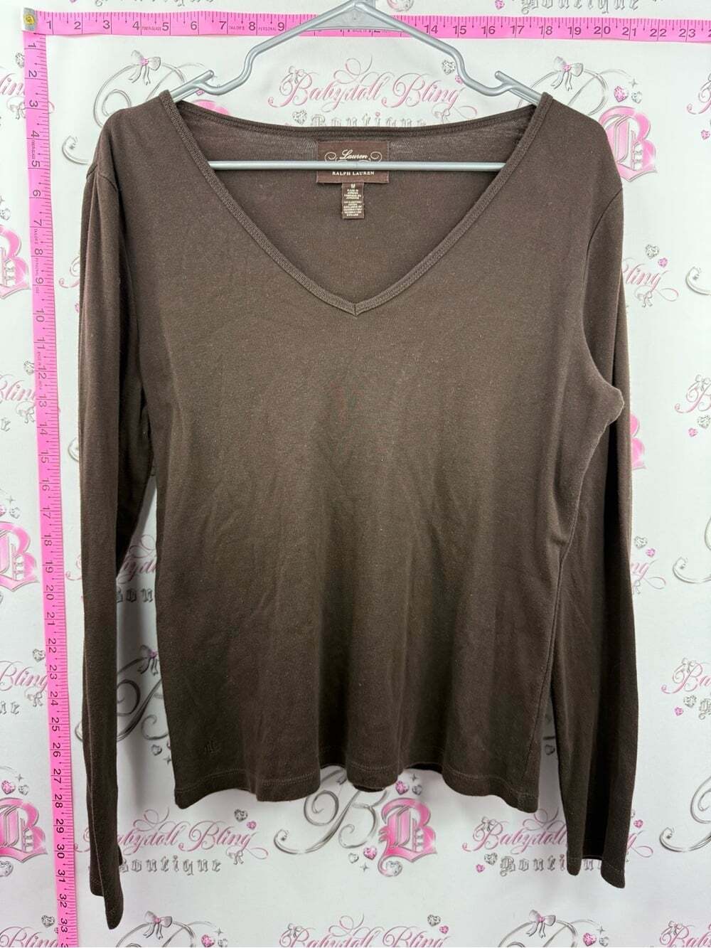 Ralph Lauren top with button sleeve detail Brown V-Neck Long Sleeve Top